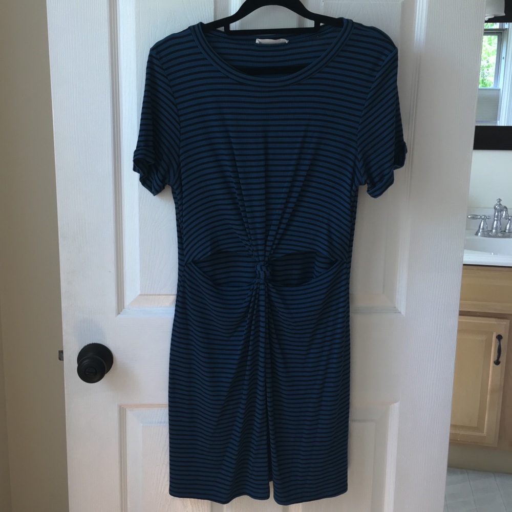 Striped royal blue and black cut-out dress